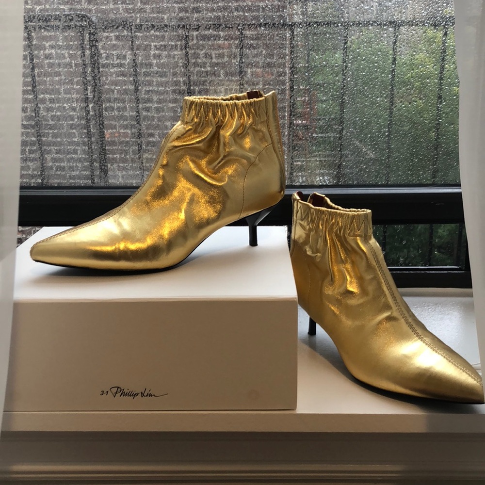 3.1 Phillip Lim Gold Blitz Kitten bootie